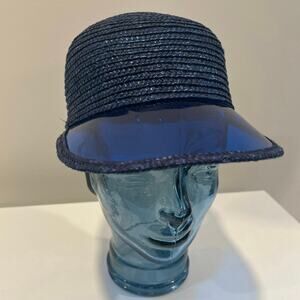 Vintage 1950s-60s Straw Visor Sun Hat Blue JL